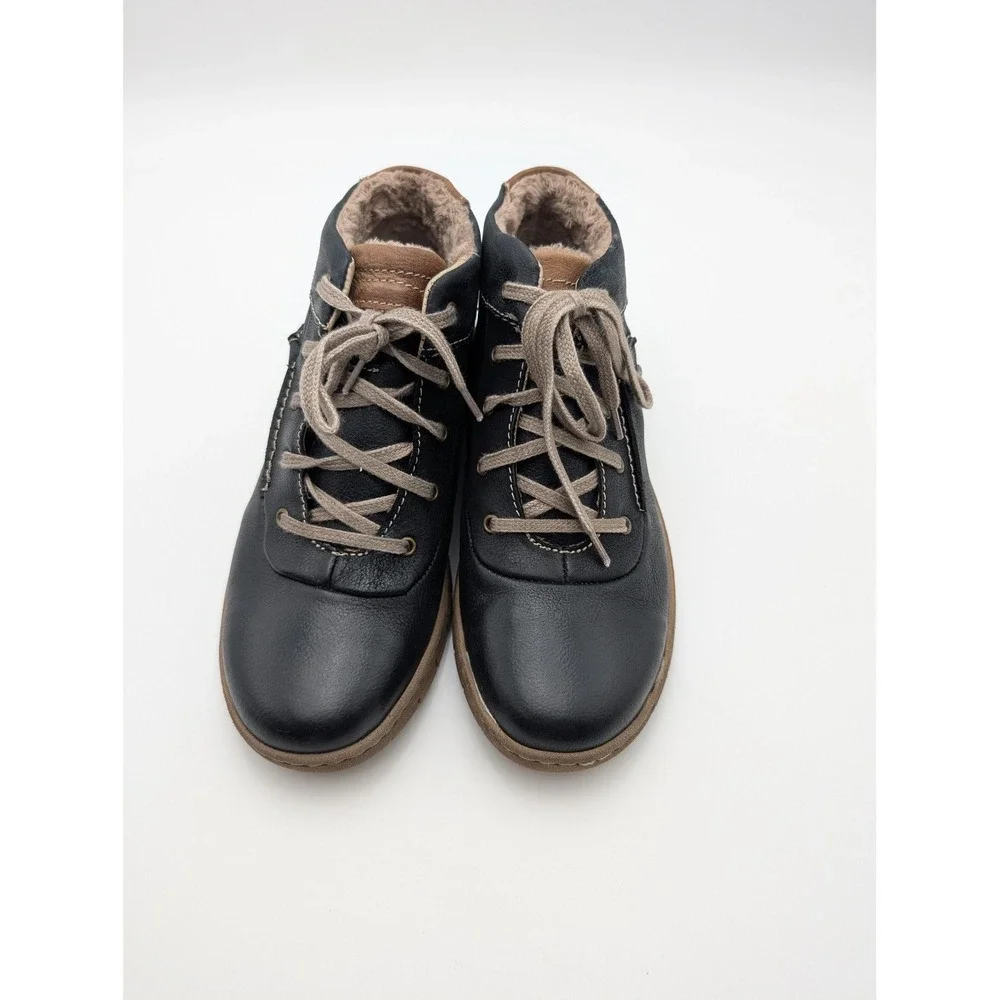 Josef Seibel Boots Womens Size 5.5 Black Leather Fur Lined‎ Ankle Snow Shoes